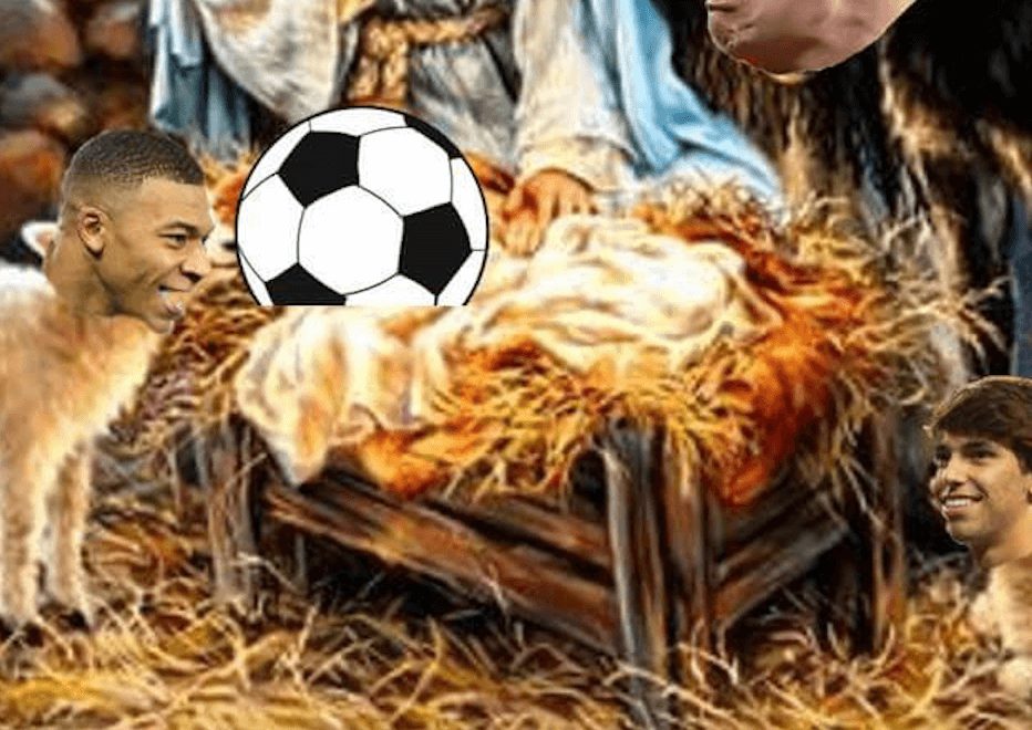 Football nativity scene - the baby jesus is a football